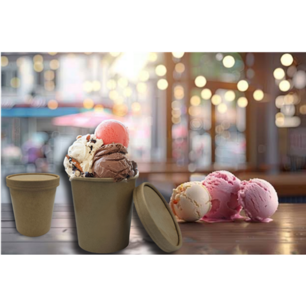 Kraft Paper Ice Cream Tubs with Fit Lid 500ml - 50 Pack - Image 4