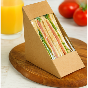 Kraft Sandwich Wedge 2 Slice with PLA Window - Compostable Takeaway Packaging - 25 Pack