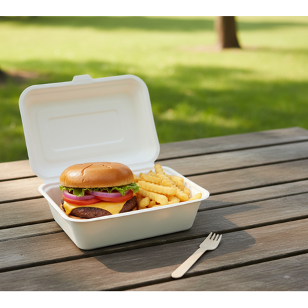 Sugarcane Eco Clamshell Containers 450ml - 50 Pack - Image 5
