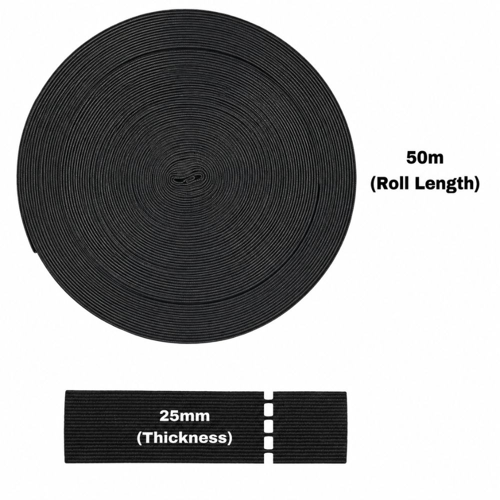 Black Elastic Roll 25mm x 50m - Durable and Flexible - Image 2