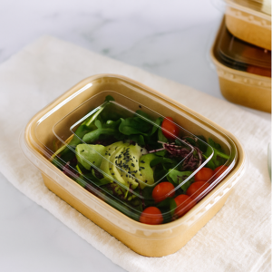 Kraft Rectangle Salad Bowl 750ml with Clear Lid - 50 Pack