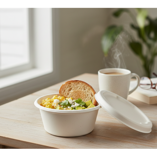 Sugarcane Bowl with Lid Eco Disposable 500ml - 50 Pack - Image 2