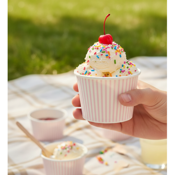 Ice Cream Tub - Pink Striped Disposable Paper Cup 250ml - 50 Pack - Image 5