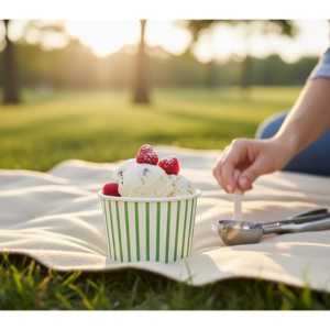 Ice Cream Tub 120ml - Green Striped Disposable Paper Cup - 50 Pack