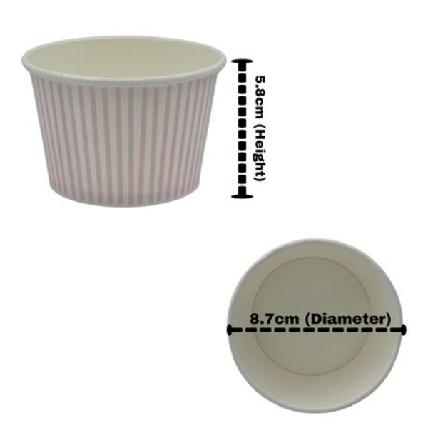 Ice Cream Tub - Pink Striped Disposable Paper Cup 250ml - 50 Pack - Image 3