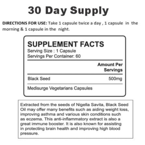 Black Seed Extract 500mg 60 Capsules - Immune & Antioxidant Support -3-Pack - Image 5