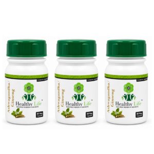 Healthy Life Ashwagandha & Ginseng Capsules 500mg - 60 Capsules - 3-Pack