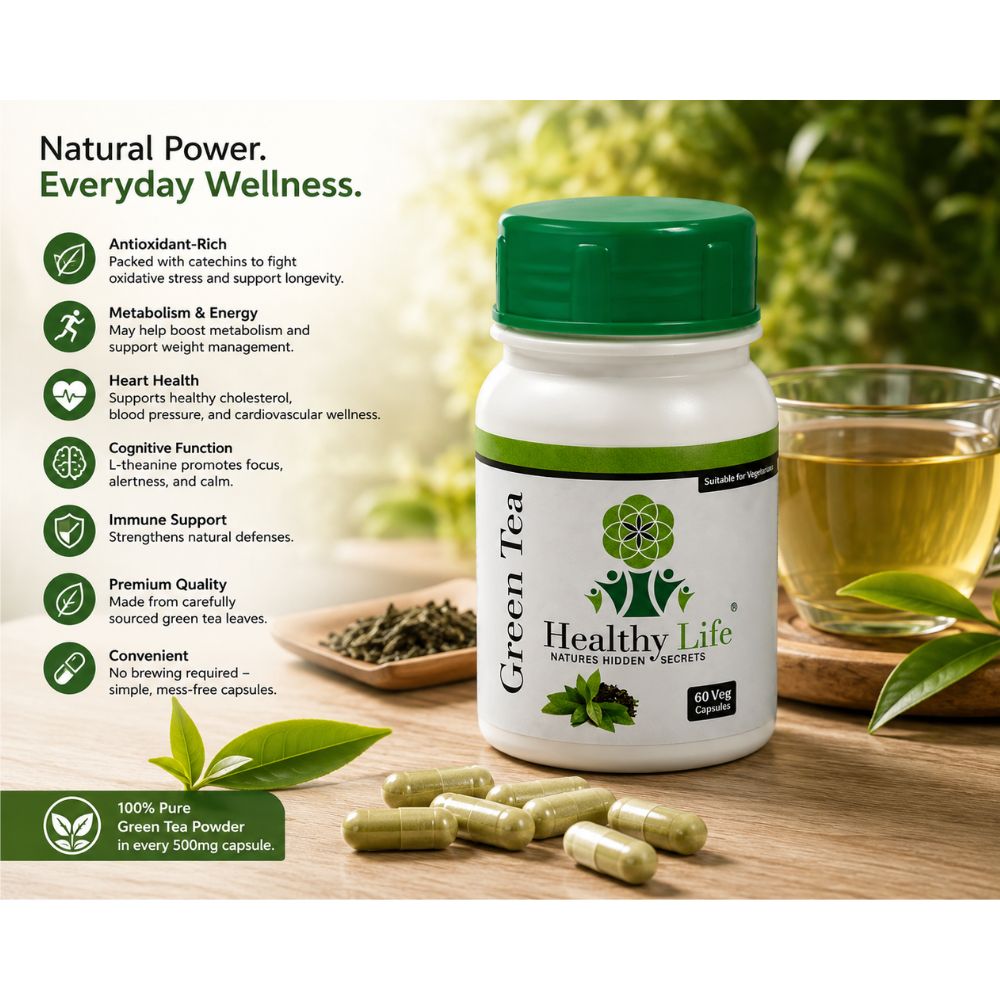 Healthy Life Green Tea Capsules 500mg - 60 - Image 8
