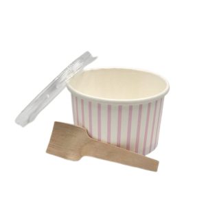 Ice Cream Tub Pink Striped -120ml/7cm Ice Cream Scoop + Flat Lid - 25 Pack