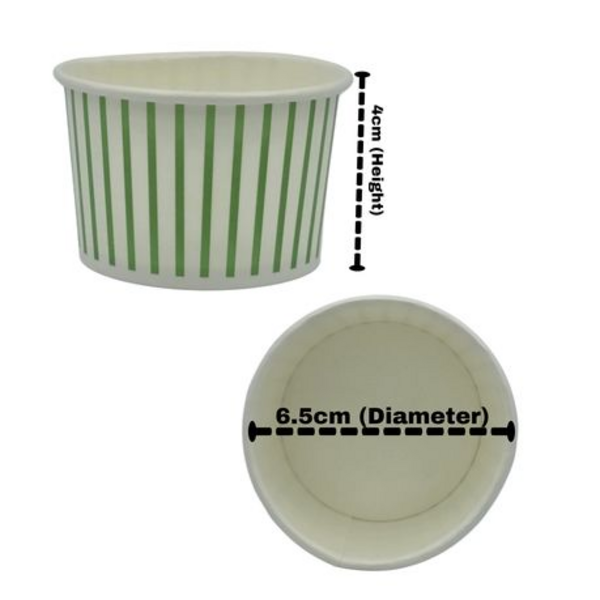Ice Cream Tub 90ml - Green Striped Disposable Paper Cup - Image 2