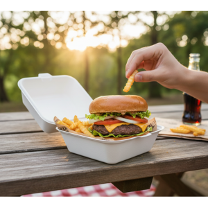Sugarcane Burger Clamshells Biodegradable 6in Single Comp - 50 Pack