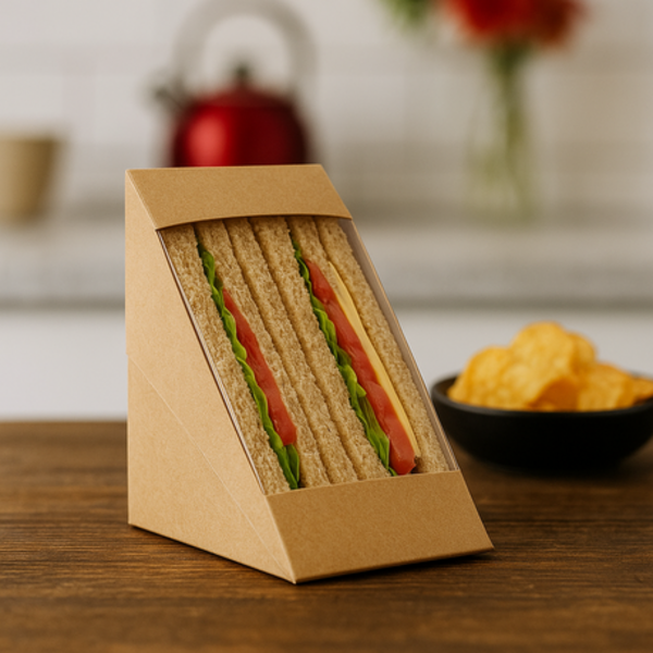 Kraft Sandwich Wedge 4 Slice - PLA Window, 12 x 7.5cm - 25 Pack - Image 2