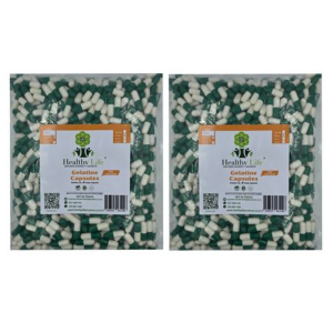 Healthy Life- Green and White Empty GELATIN Capsules Size 0- 2 1000 Packs