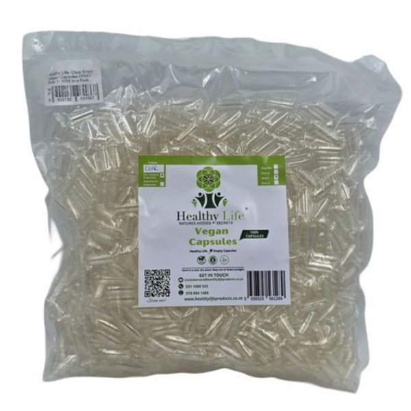 Healthy Life- Clear Empty Vegan Capsules HPMC/ Size 1- 1000 in a Pack